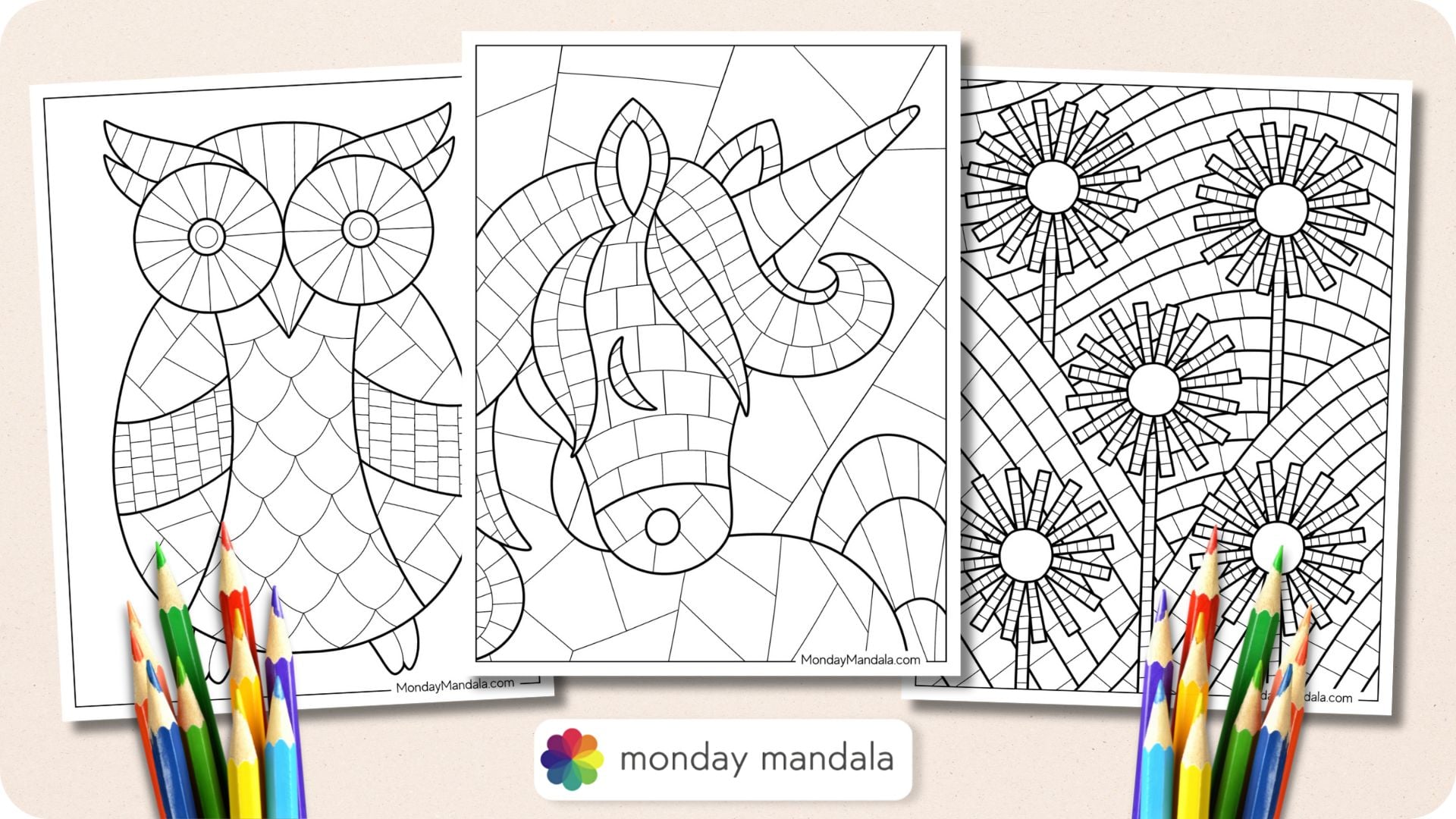 22 mosaic coloring pages (free pdf printables)